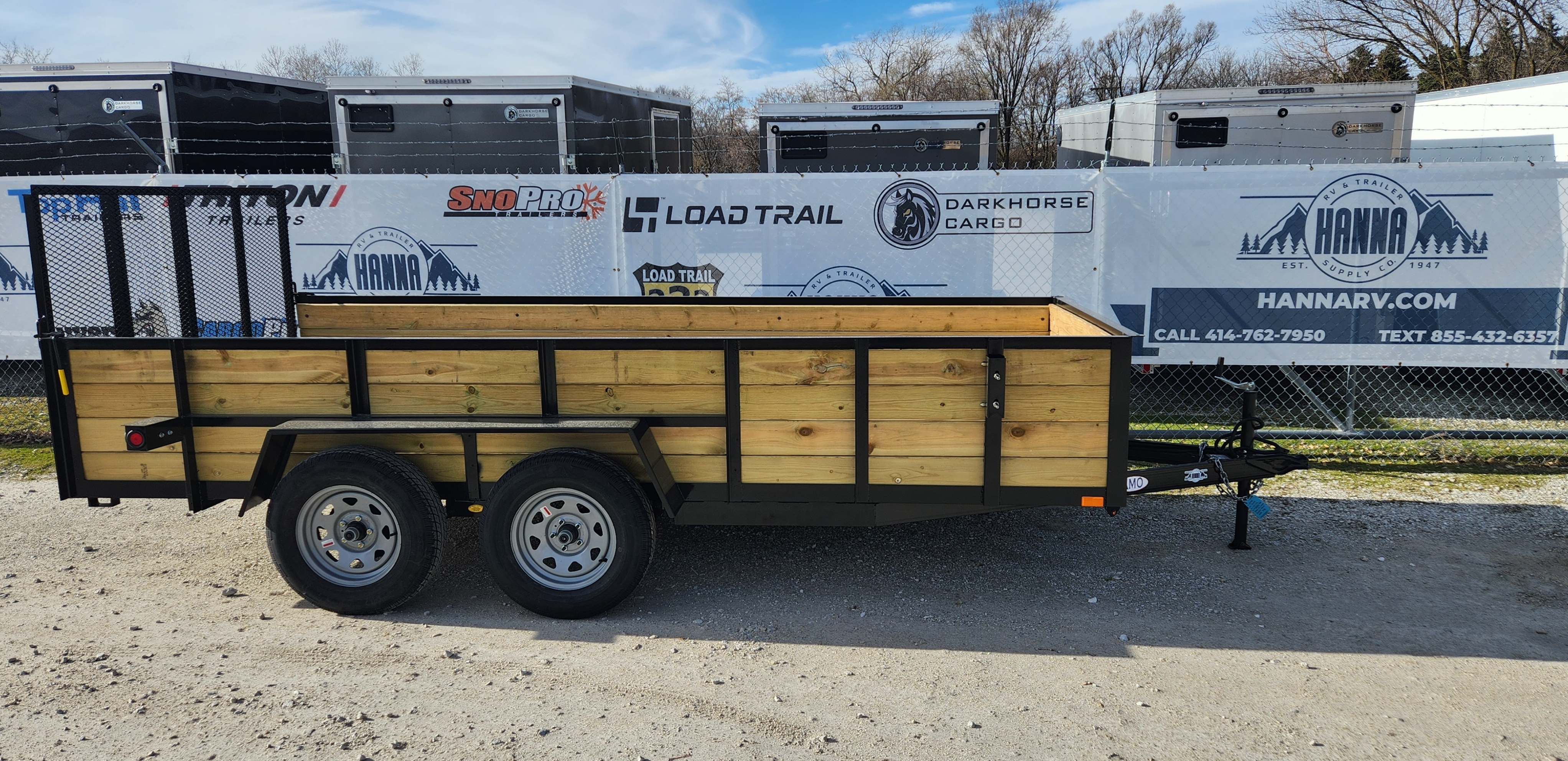 AMO 76X 14 Tandem Axle Steel Utility Trailer with Ramp Gate and 24" High Solid Wood Sides